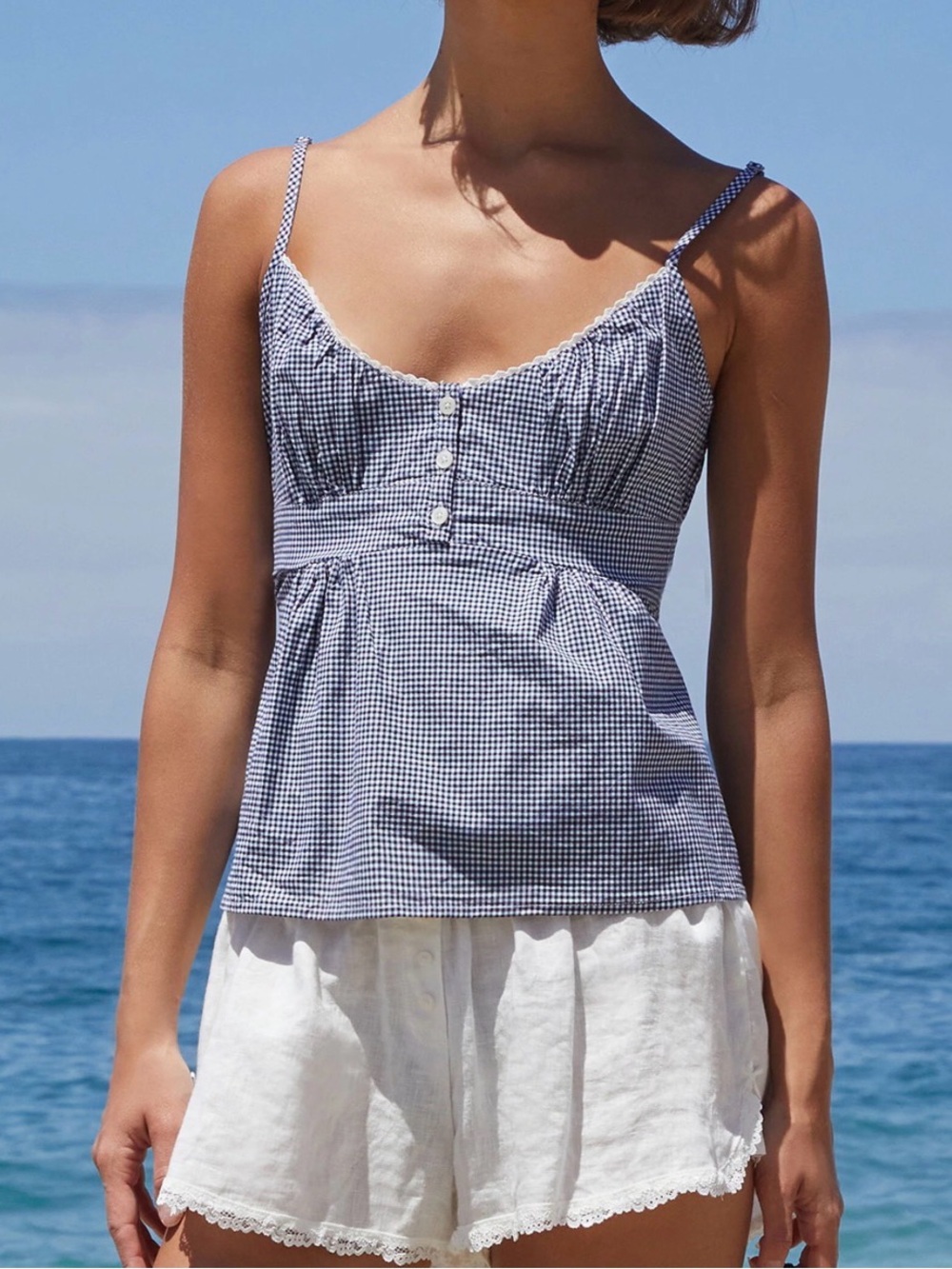 John Galt Blue & White Gingham Tiffany Tank